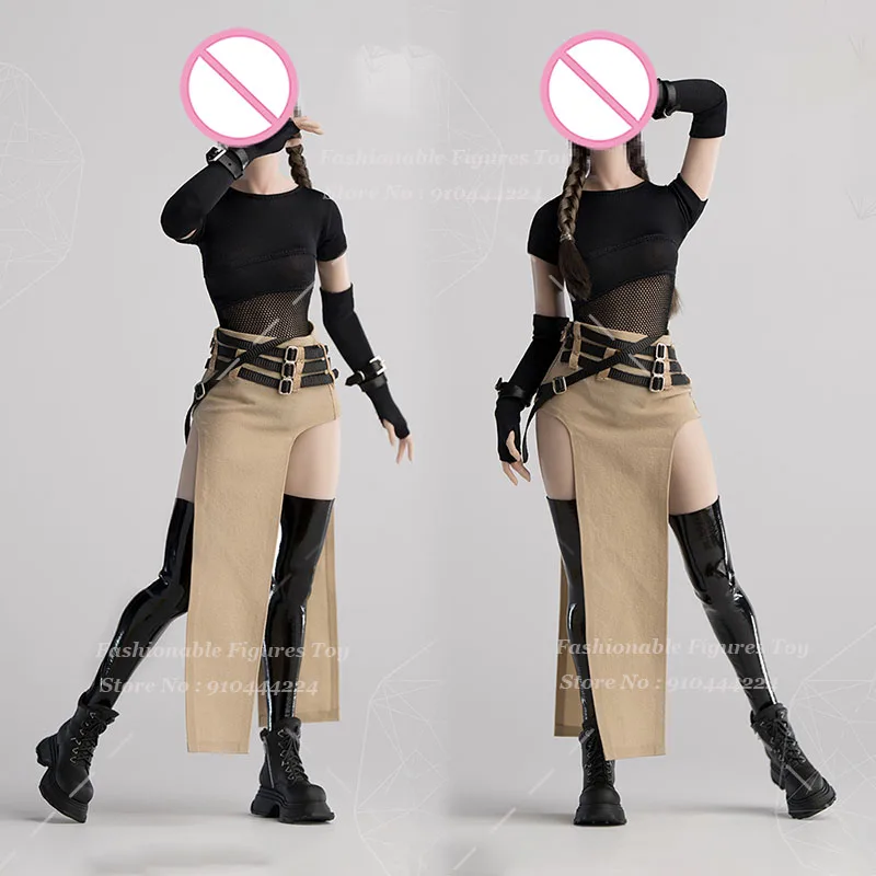 

Worldbox 1/6 Women Soldier Gothic Black Mesh Top High Slit And Low Waist Skirt Spicy Girl Clothes Set Fit 12Inch Action Figure