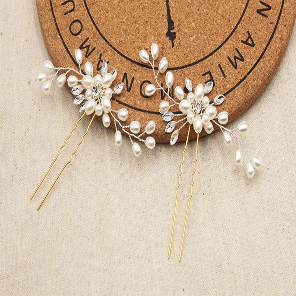 

3pcs Women Wedding Hairpin Crystal Pearl Floral Hair Accessories U Shape Bridal Headwear Party Prom Graduation Daily Wear Gold