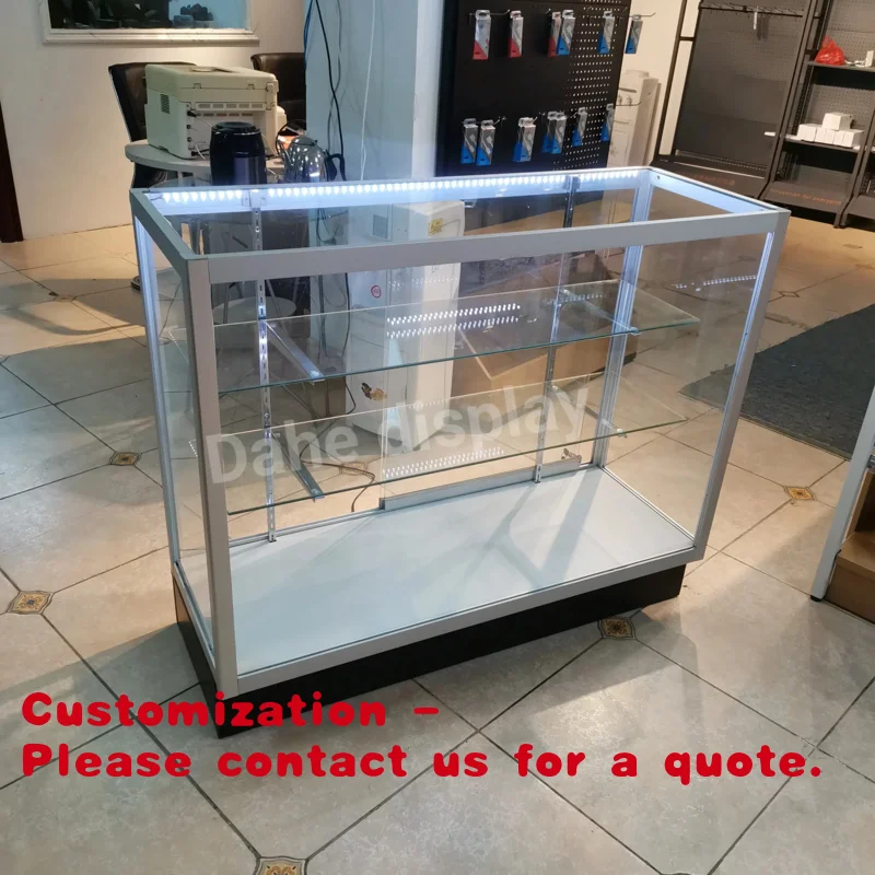 

Customize.6ft High-end Aluminum Full Display Easy Assemble Counter with Led Glass Display Cabinet Shopping