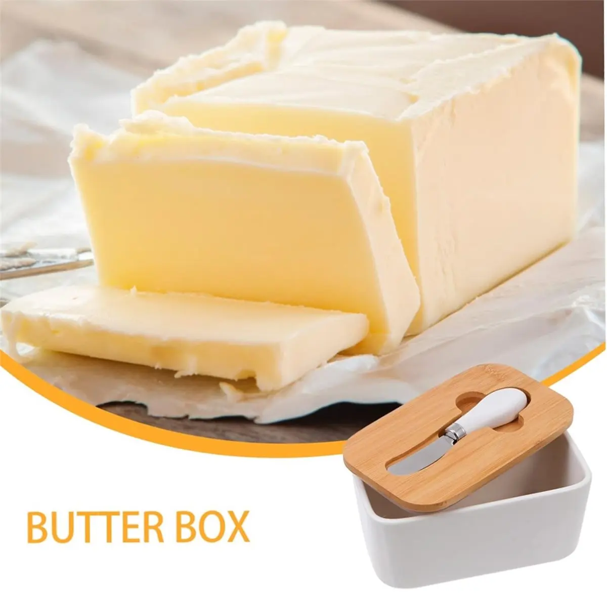

Ceramic Butter Dish Butter Cutter Lid for Home Bakeries Restaurants Stain Scratch with Butter Spoon