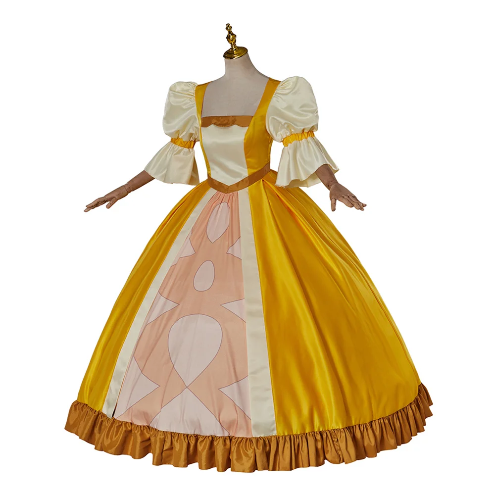 كريستين سانشيز أزياء تنكرية للنساء فستان الأميرة الأصفر روكوكو كوين ماري أنطوانيت ثوب الكرة