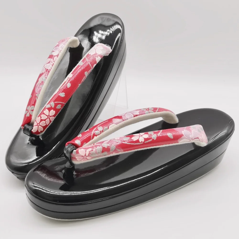 

Women's Japanese Style Leather Zori Fashion ​Embroidery​ Summer High Heel Flip Flops Kimono Geta Cosplay Shoes