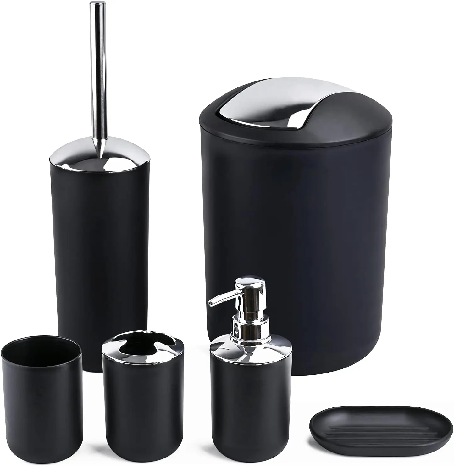 

6-Piece Bathroom Accessories Set, Toothbrush Holder with Cup, Soap Dispenser & Dish, Toilet Brush