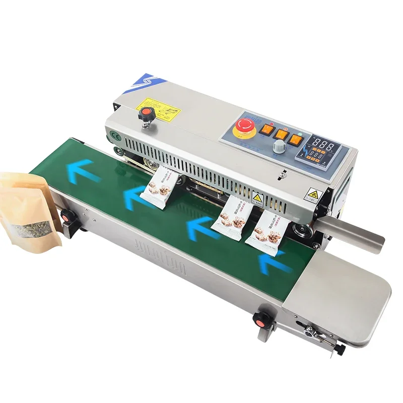 FRB-770I Hualian Horizontal Table Continuous Heat Plastic Bag Pouch Stainless Steel Band Packing Sealer Sealing Machine