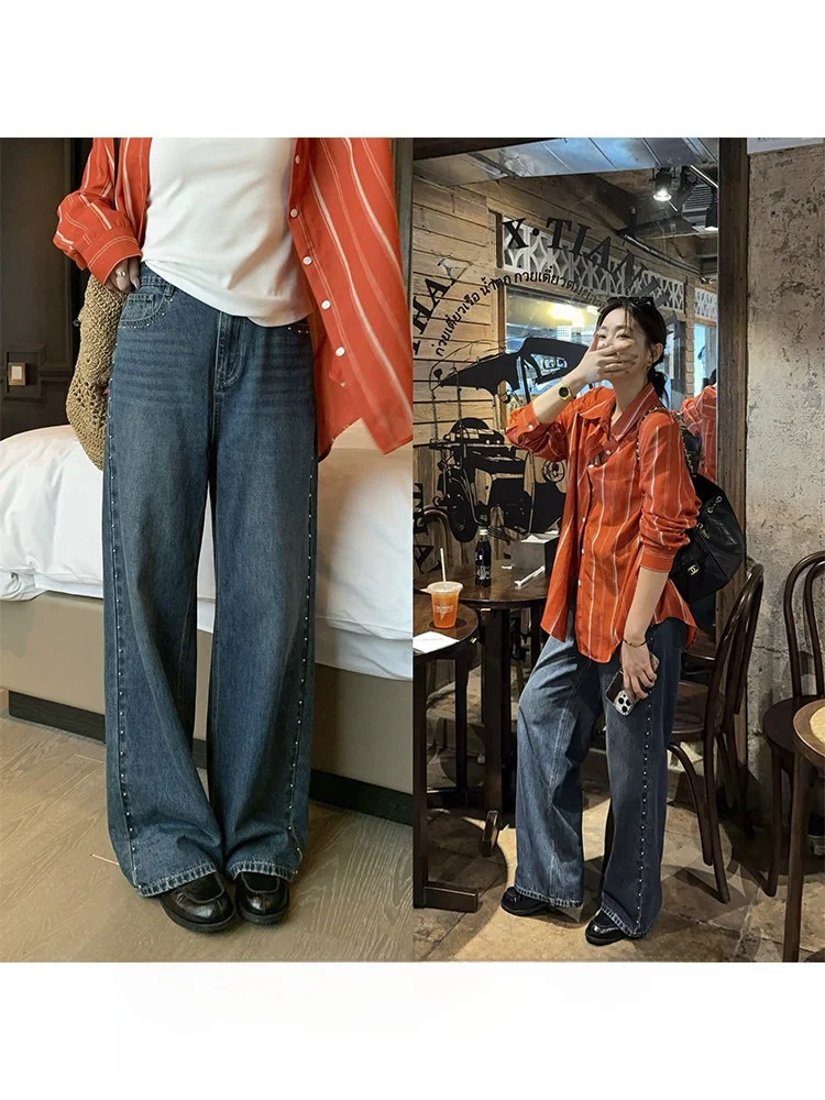

High Waist Wide Leg Cyber Jeans plus Size Women's Long Pants Retro Sle Cotton Straight Cut Stretchable plus Size Sister