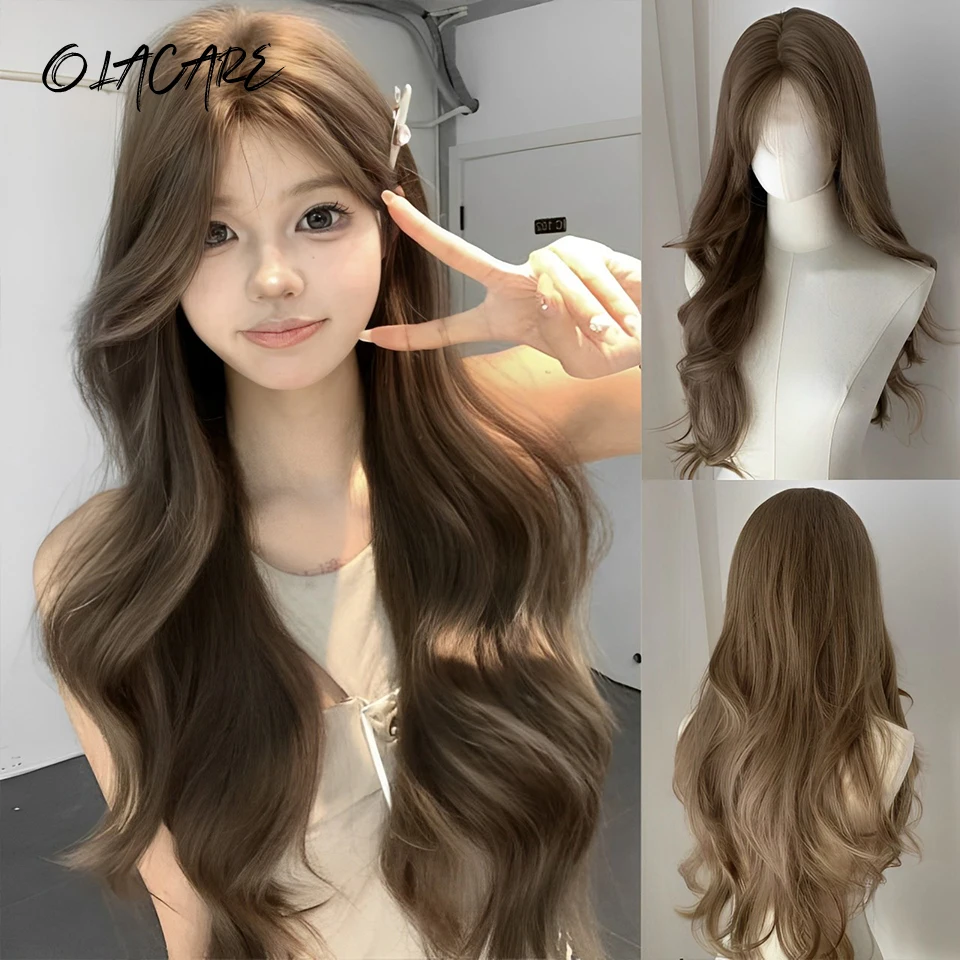 Blonde Brown Synthetic Lace Front Wigs Long Curly Wavy Hair Natural Wig for Women Middle Part Wigs Cosplay Party Heat Resistant