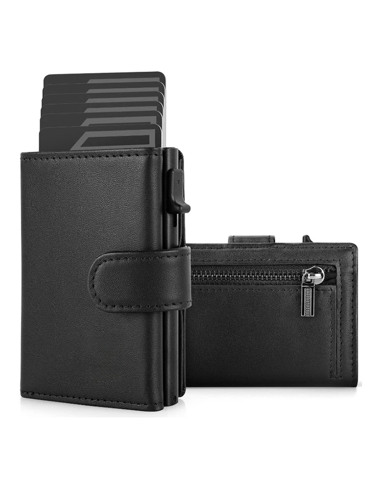 Credit Card Holder Wallet Men's RFID Credit Card Holder with Coin Slot Aluminum Automatic Pop-up Card Holder