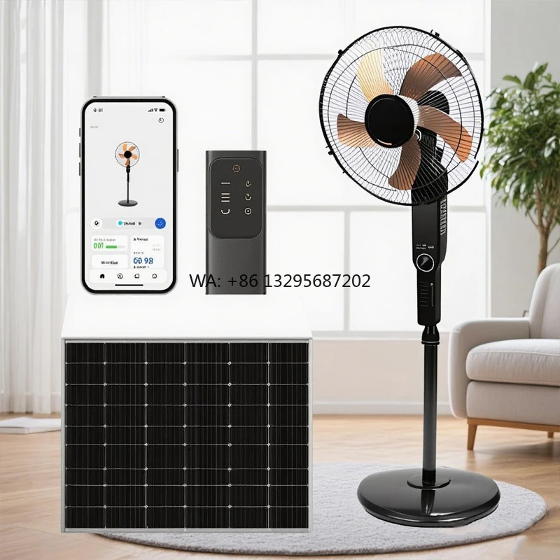 

Powerful Factory 16 Inch Household Standing Fan Solar Fan with Solar Panel and LED Light 10m Cable