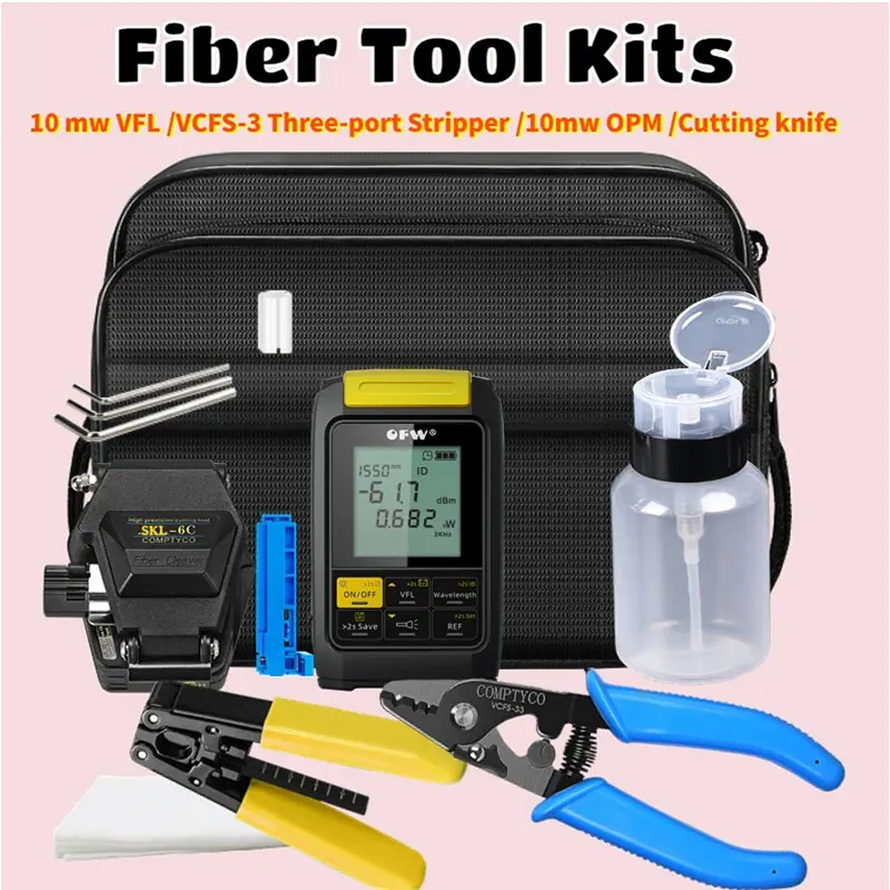 

Fiber Optic Tool Kit With SKL-6C Fiber Cleaver -70~+10dB Optical 4 in 1 Power Meter Visual Fault Locator 10mw VCFS-33 stripper