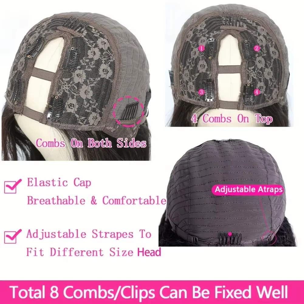 Yaki Straight Kinky Hair V Part Wig Human Hair Upgraded V Part 200% Density Full Machine Made Wig