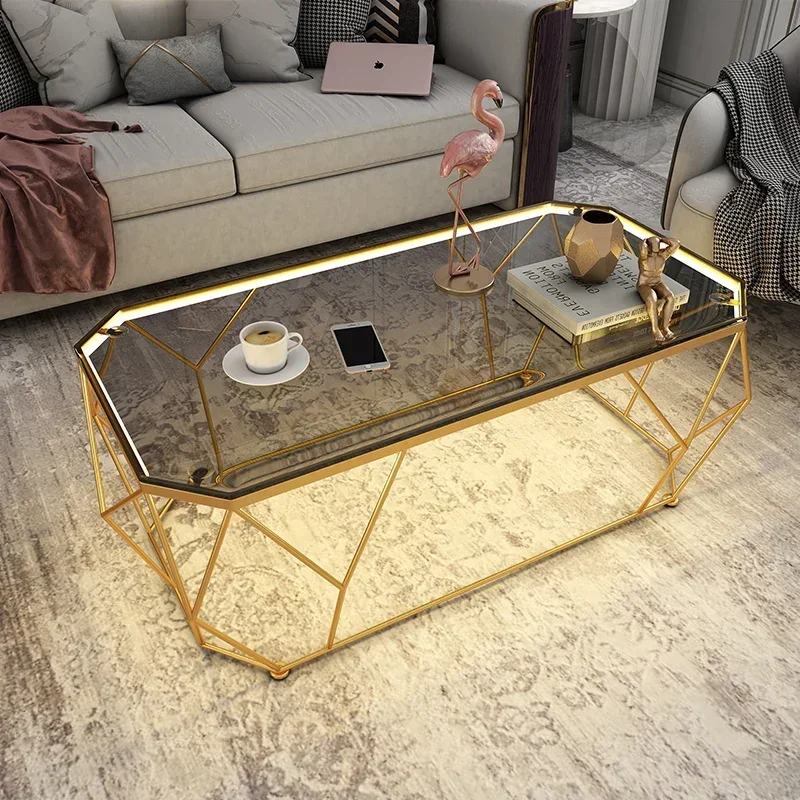 

Nordic Modern Coffee Table Living Room Luxury Metal Gold Light Glass Coffee Table Minimalist Table Mesa Auxiliar Home Furniture