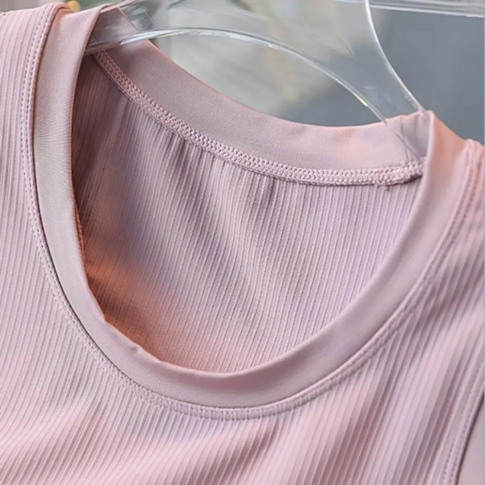 

No-Clip Design Sports Bra Tank Top Vest Style Quick Dry Fabric Yoga Fitness Top Integrated Design Mixed Fabric Quick Dry Vest