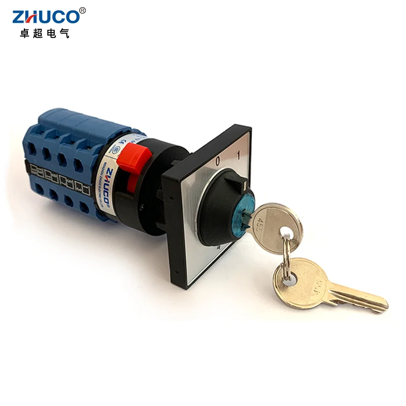 ZHUCO SZW26/LW26-20/0-4.4Y 20A 660V 5 Positions 4 Pole 16 Terminals Changeover Selector Universal Rotary Cam Switch With Key