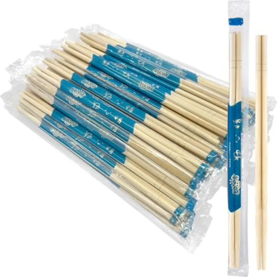 

52USA Disposable Bamboo Chopsticks 100 Sets 9'' Long Individually Wrapped Chinese Chopsticks Wooden Clear Bag Bulk for Dining P