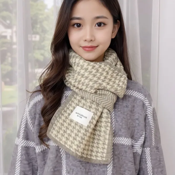 جديد الكورية نمط تنوعا طالب زوجين محبوك الرقبة أدفأ بسيط شتاء دافئ وشاح houndstooth للنساء