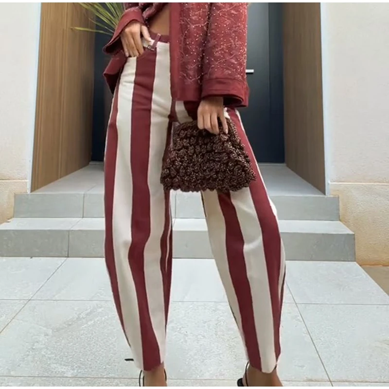 Striped Button-Front Curved-Leg Pants — product information 8