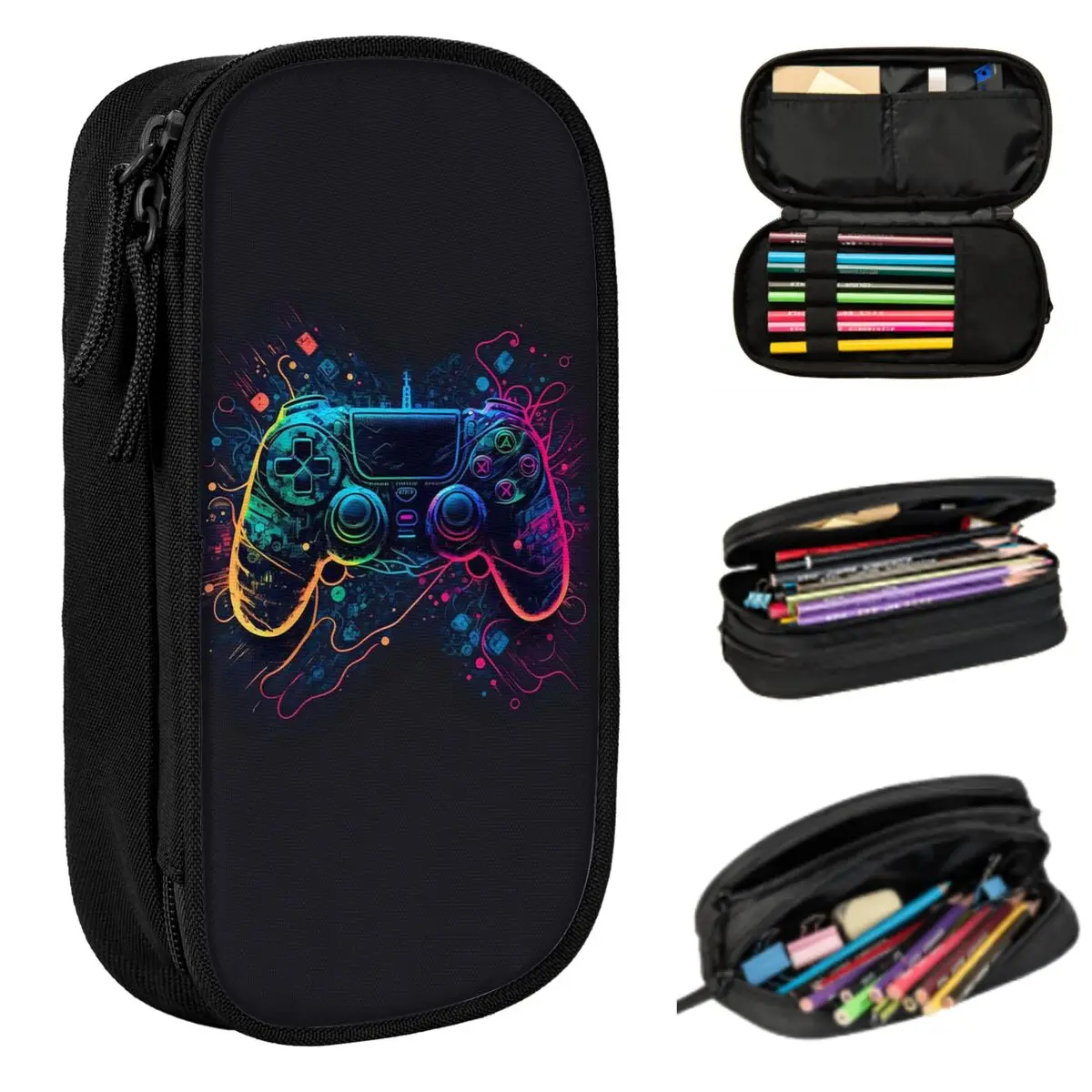Neon Light Game Controller Gamepad Pencil Case for Students Gifts Pen Box Pencil Bag Stationery Supplies Pen Holder Bag