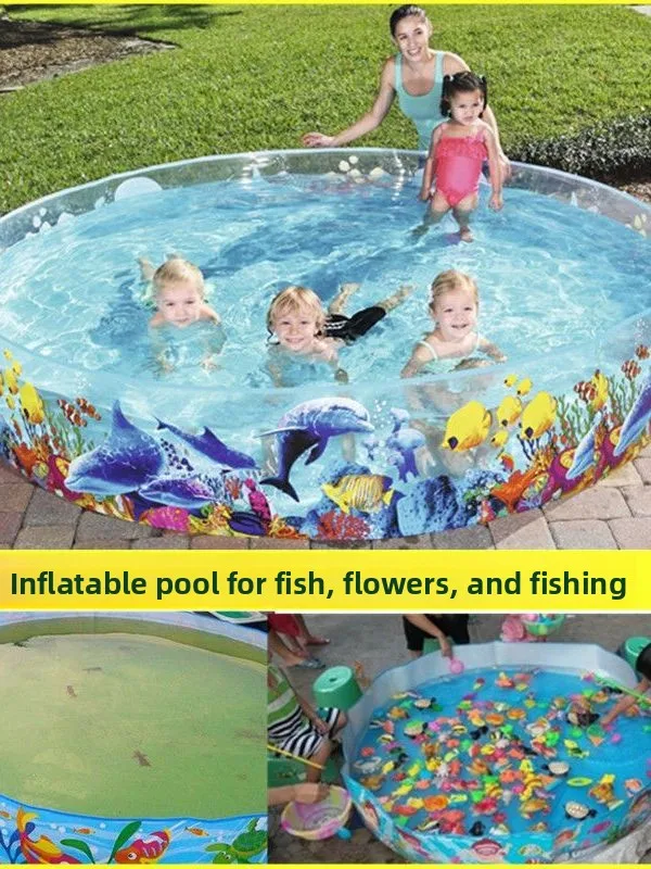 children's-hard-rubber-swimming-pool-transparent-fishing-square-no-inflation-needed-family-water-play-pool-aquarium