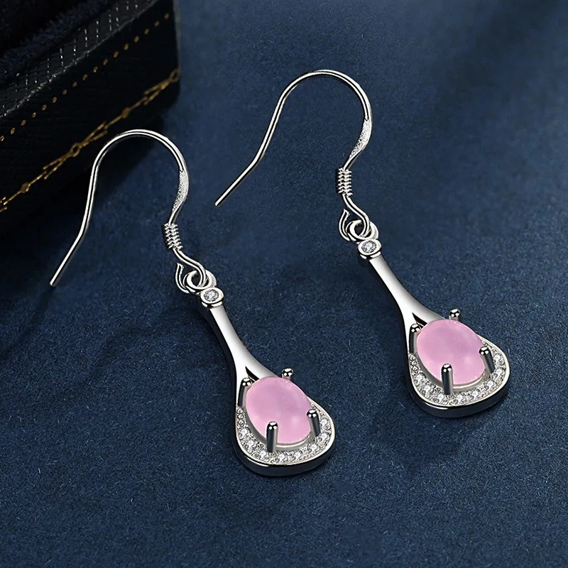 

Chinese Natural Pink Chalcedony Hand-carved Drop Earrings Fashion Boutique Jewelry Men and Women Agate Earrings Popular Gifts
