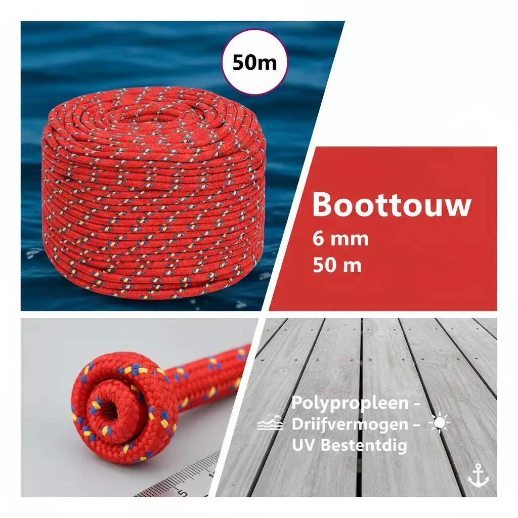 Rote Bootsleine 6 mm x 50 m aus Polypropylen, Bruchlast 240 kg, für Anlegen und vielseitigen Außeneinsatz – Detail 5
