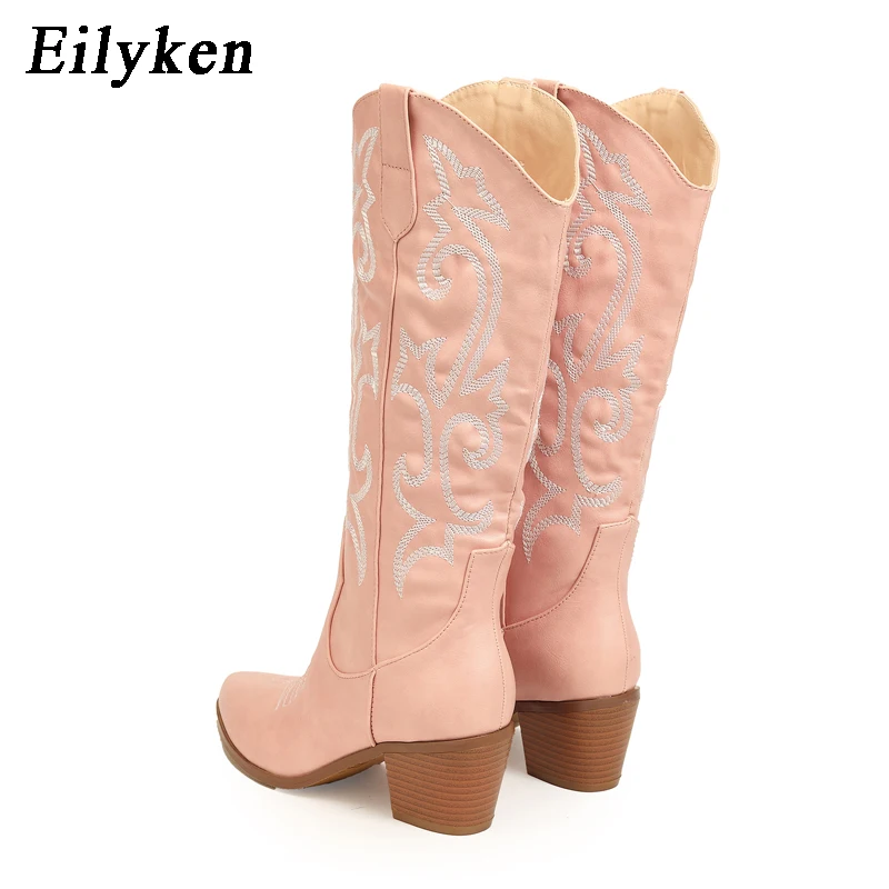 Eilyken Retro Autumn Winter White Knee High Boots Big Size 42 Women Comfy Walking Female Western Cowboy Boot For Dropshipping