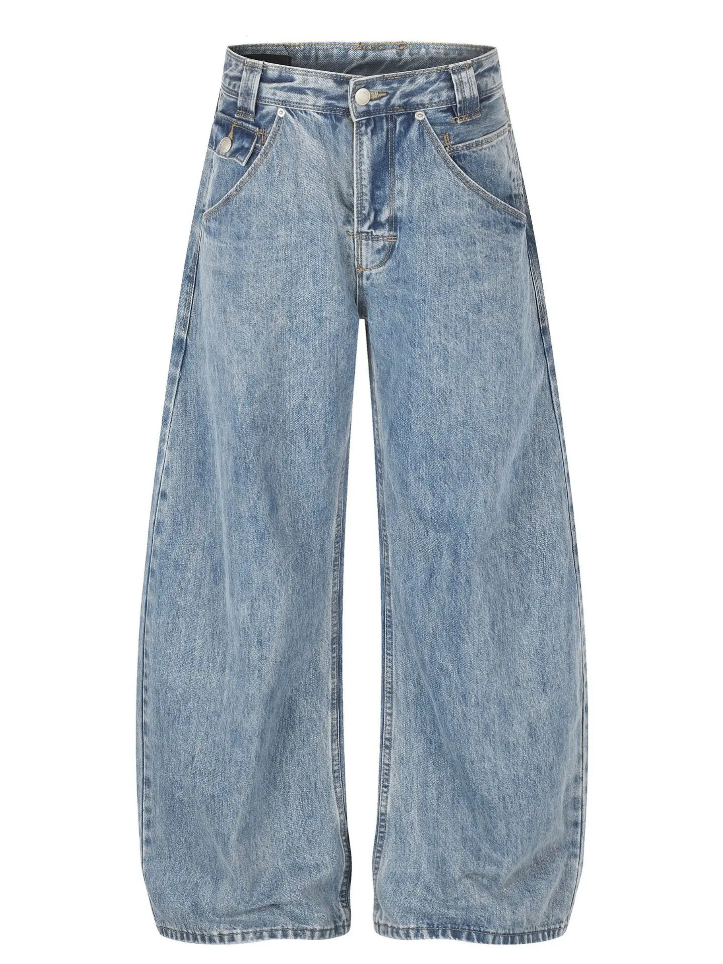 Calça Jeans Paris Buckle Vintage Lavada com Corte 3D e Barra Reta, Unissex, Ajuste Casual, Algodão Elástico, Cintura Média e ...