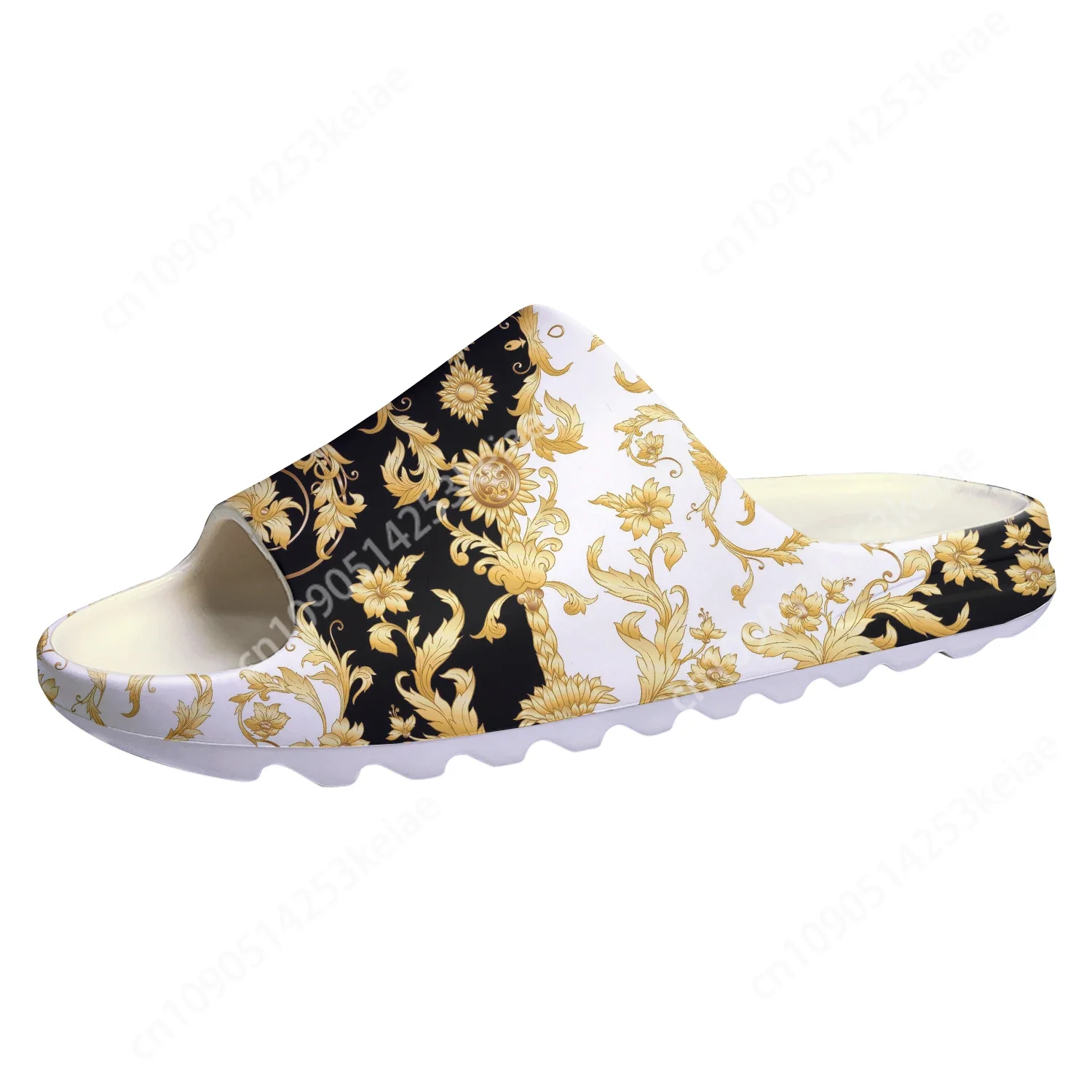 Luxury Golden Floral Baroque Soft Sole Sllipers Home Clogs Customized Step On Water Shoes Mens Womens Teenager Step in Sandals