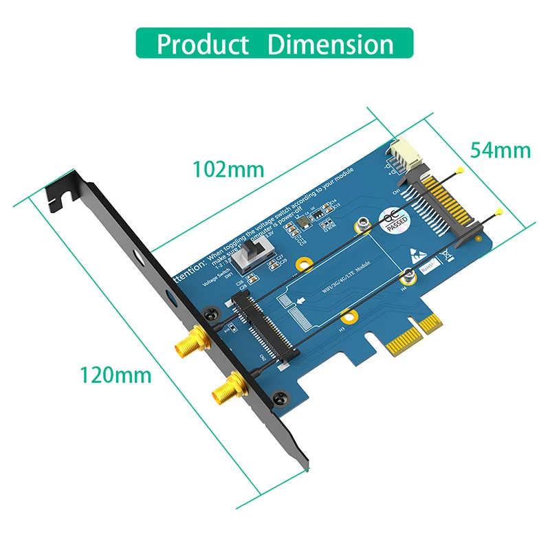 Mini PCIE para PCI Express X1 Adaptador de Rede Sem Fio com Slot SIM, 2 Antenas, Suporte Bluetooth, 3G, 4G, LTE, Módulo WiFi para Desktop