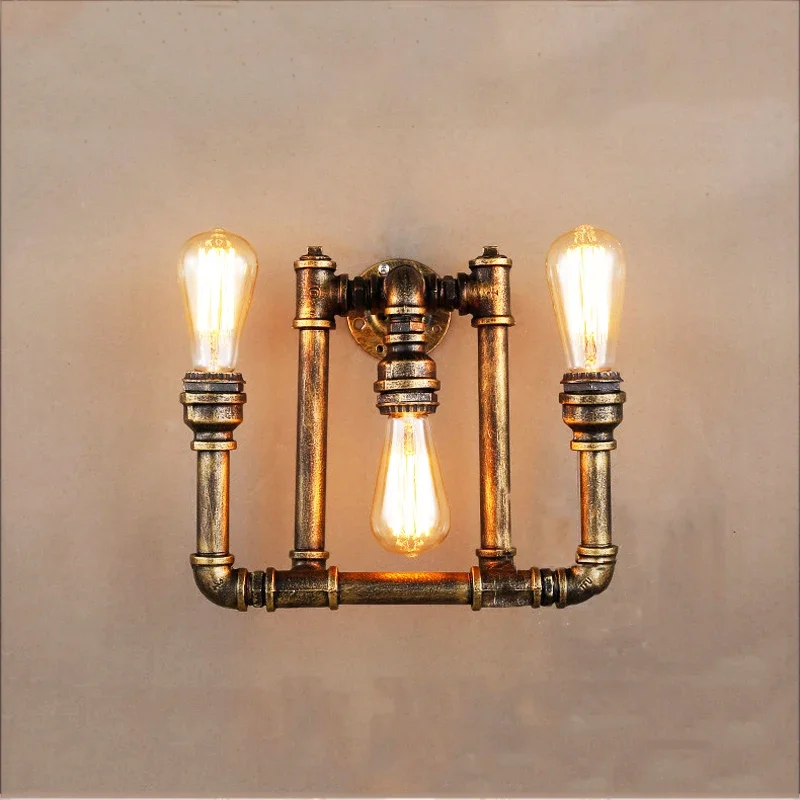 

American Retro Living Room Wall Lamp Study Art Lighting Dining Room Bar Cafe Light Water Pipe Bedside Table Wall Lamp Bra