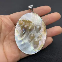 Exquisite Natural Freshwater Pearl Oval Round Pendant Necklace 36-50mm Charm Fashion Making Jewelry DIY Earring Accessories 1Pcs