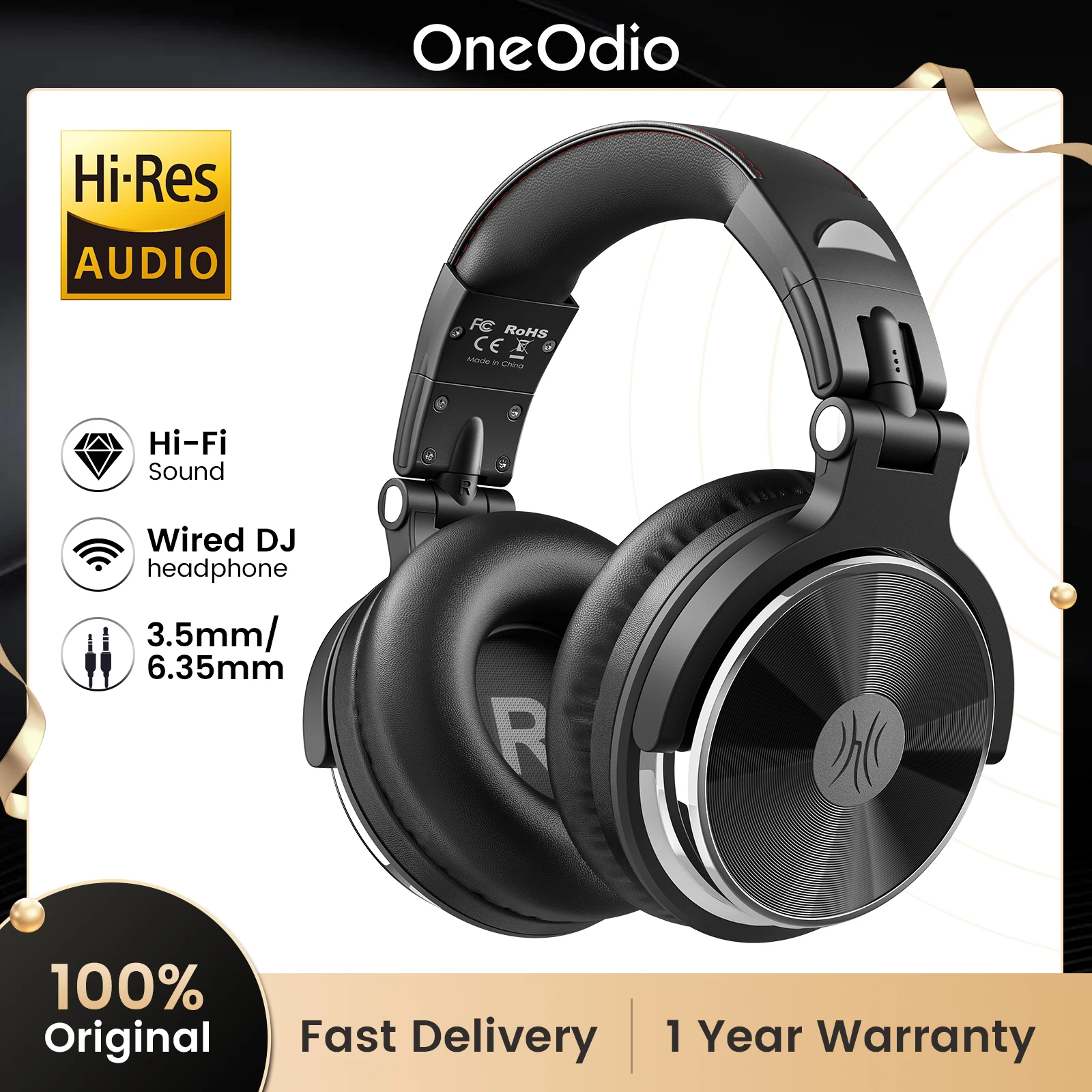 Oneodio Pro-10 fone de ouvido com fio com Drivers HiFi de 50mm de Qualidade, Auscultadores Grandes de Estúdio para Mistura de Música, Gravação e