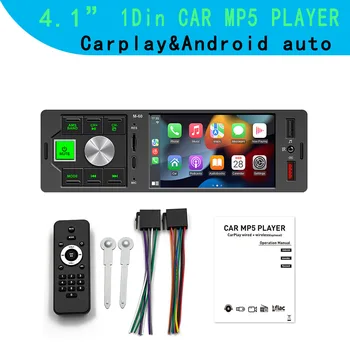 Car Radio Player 1Din 4" CarPlay Android Auto Mirror Car Media Player Touch Screen Bluetooth TF AUX USB TypeC Charger FM60