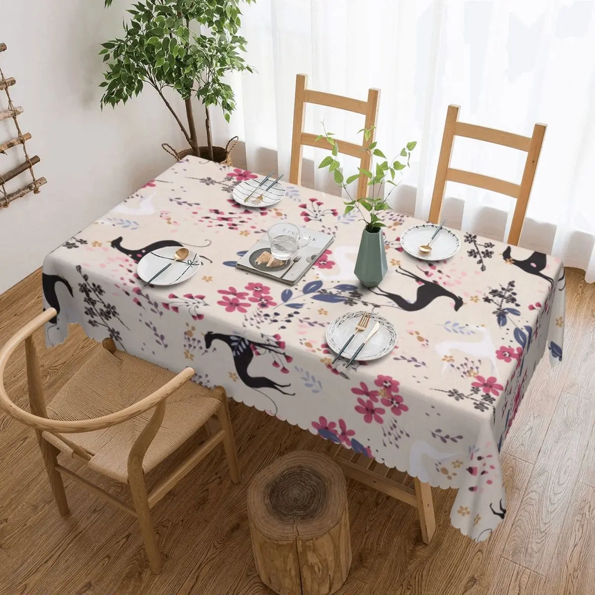 

Rectangular Waterproof Greyhound Sighthound Flower Love Table Cover Animal Whippet Dog Table Cloth Tablecloth for Dining