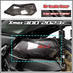 100% 리얼 탄소 섬유, 야마하 Xmax 300 Xmax300 2023 + 2024 오토바이 후면 공기 청정기 흡입 필터 클리너 커버 보호대
