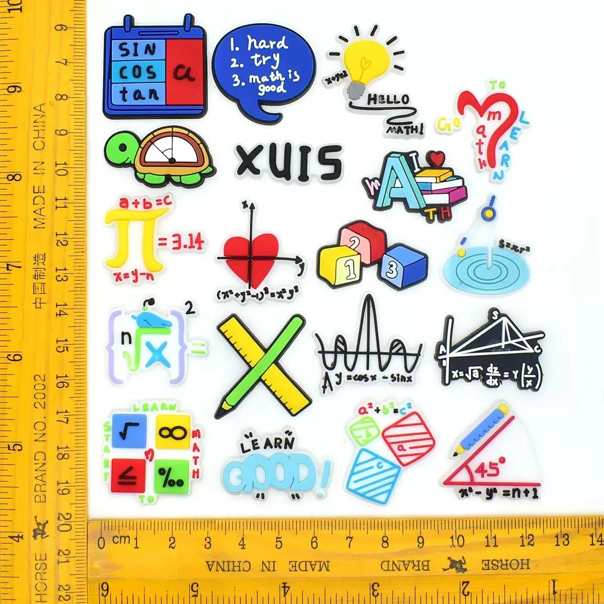 1-24Pcs Start To Learn Math PVC Shoe Buckle Charms Sinx Calculator Children Sandals Ornament DIY Funny Backpack