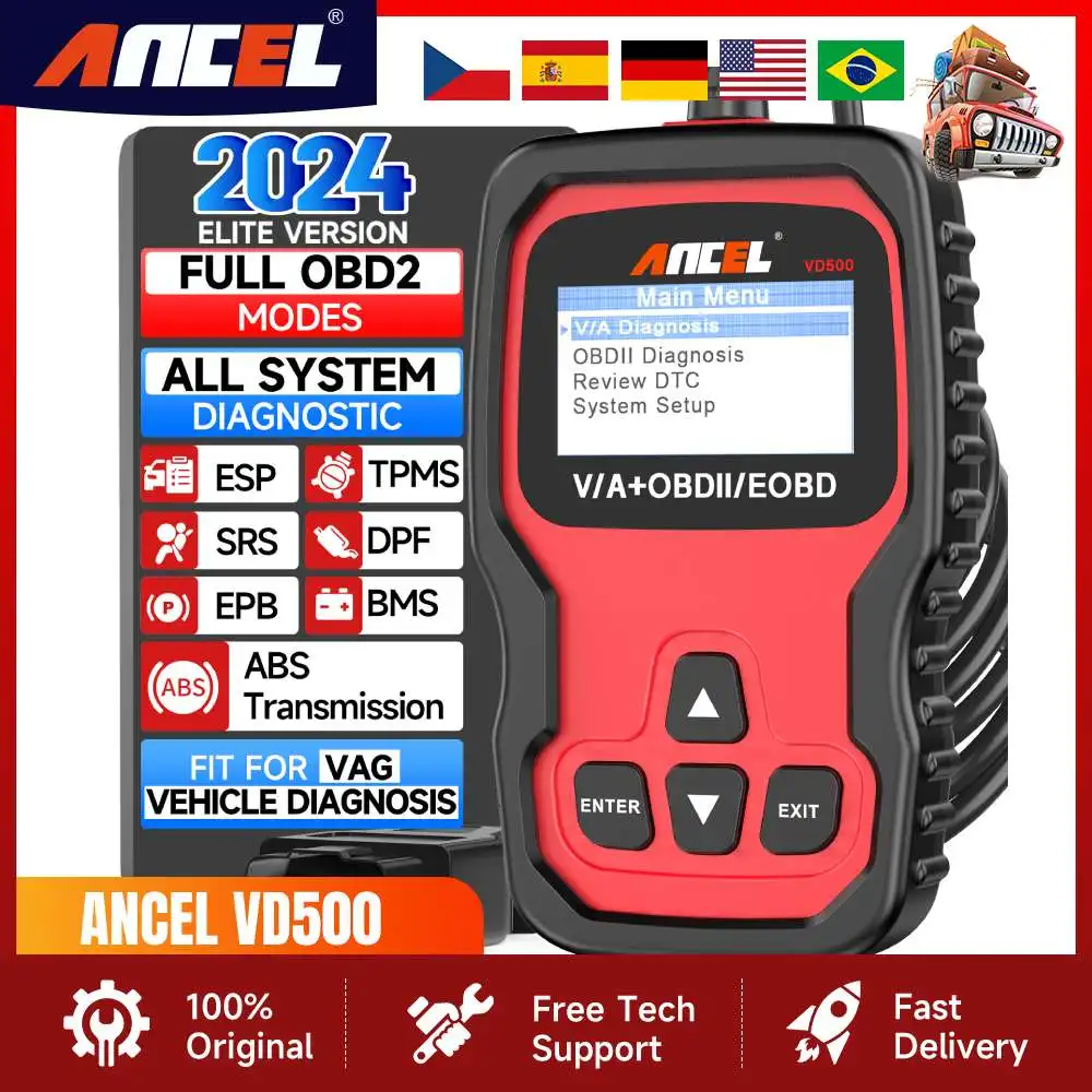 Ancel VD500 OBD2 Automotive Scanner Car Code Reader Oil Reset EPB DTC TP ABS SRS Full System Diagnostic Tool for VW for Audi