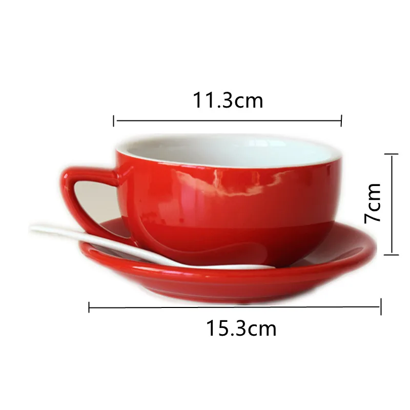 

Large Ceramic Drawing Mug with Saucer and Spoon, Cappuccino Cups, Coffee Mugs, Soup Cup, Latte Cup, 350ml, 3Pcs Set