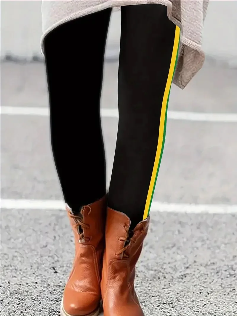 Matching striped print casual stretch slim leggings at home, work, travel and wear comfortable female leggings