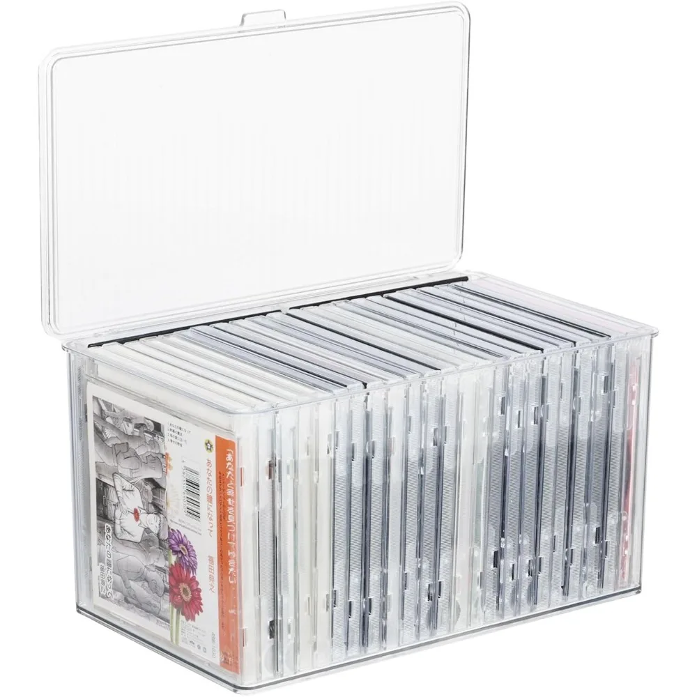 

CD Storage Box Clear Plastic CD Organizer DVD Storage Box with Lid -Hold up to 26 CDs, DVDs Cases Storage Container Shel