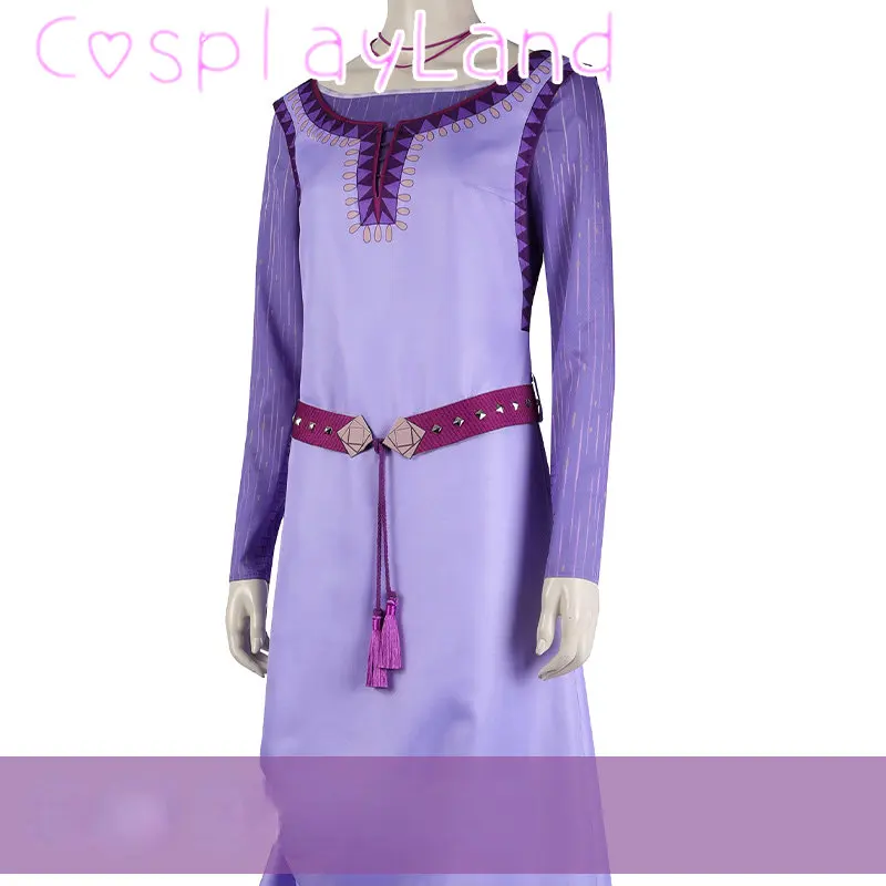 Wish Asha Princess Cosplay Costume pour femme, robe de soirée de paupières, longue robe violette, costume d\'Halloween, nouveau film