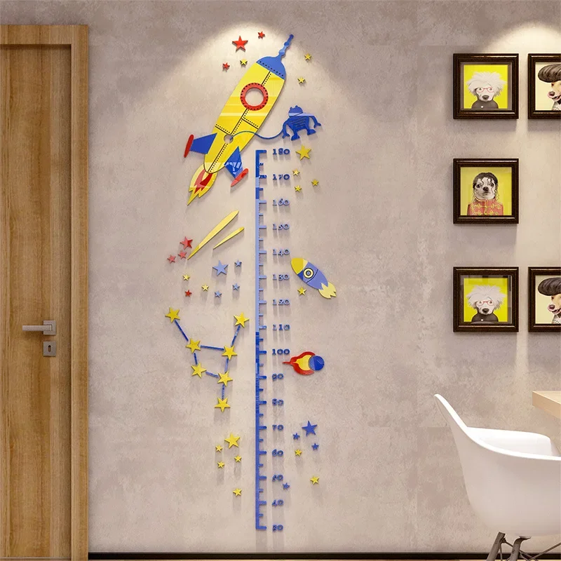 Kids Height Measure Wall Sticker UFO Rocket Monkey Height Charts Wall Sticker Nursey Decor Wallpaper Children Bedroom Decoration