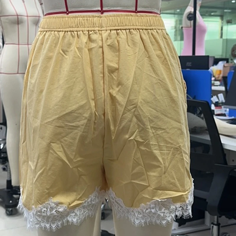 Collectie Dames patchwork kanten shorts Casual loszittende elastische taille shorts met zakken Zomer streetwear