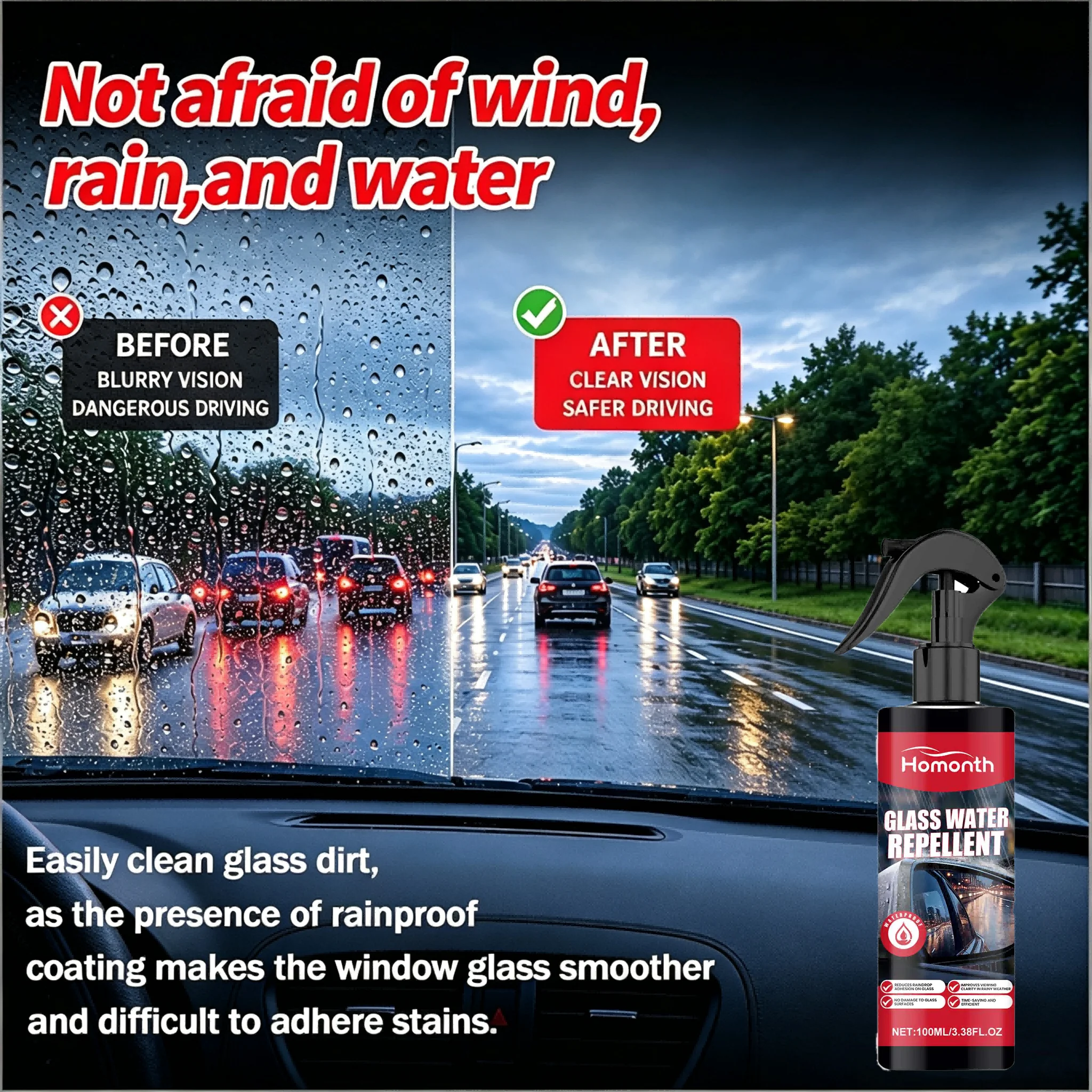 Car Glass Anti-rain Water Spray Repellent Nano Hydrophobic Windshield Rearview Glass Waterproof Anti Rain Polish Care Coating