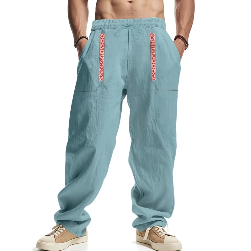 Men's Linen Casual Pants for All Seasons Loose and Breathable Beach Pants Sports Casual Pants Trendy All-match Trousers