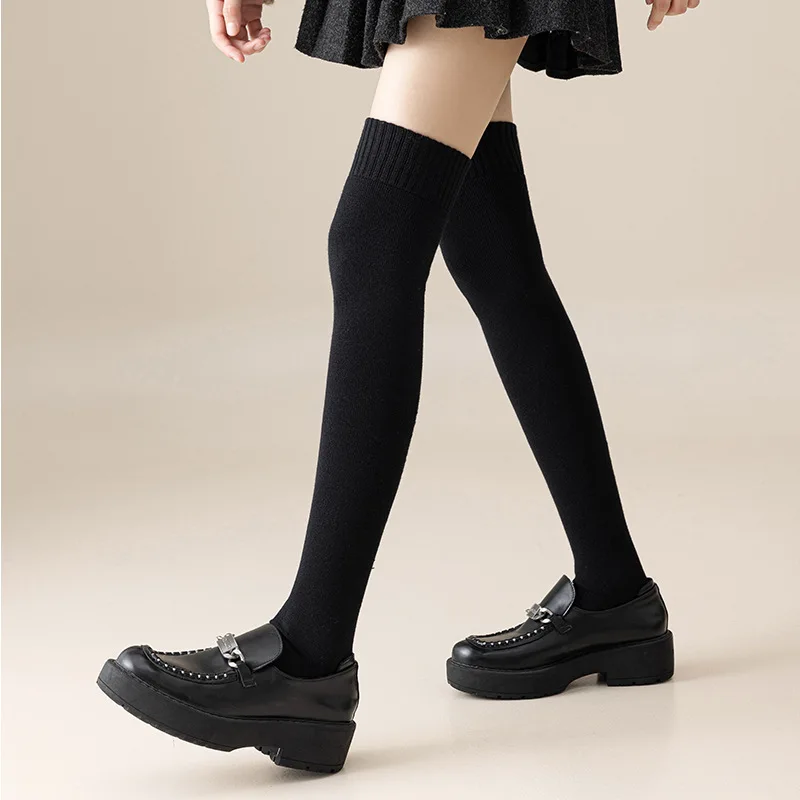 

Зимние теплые кашемировые носки выше колена, женские плюшевые домашние длинные носки для сна, Jk, однотонные мягкие забавные носки до бедра