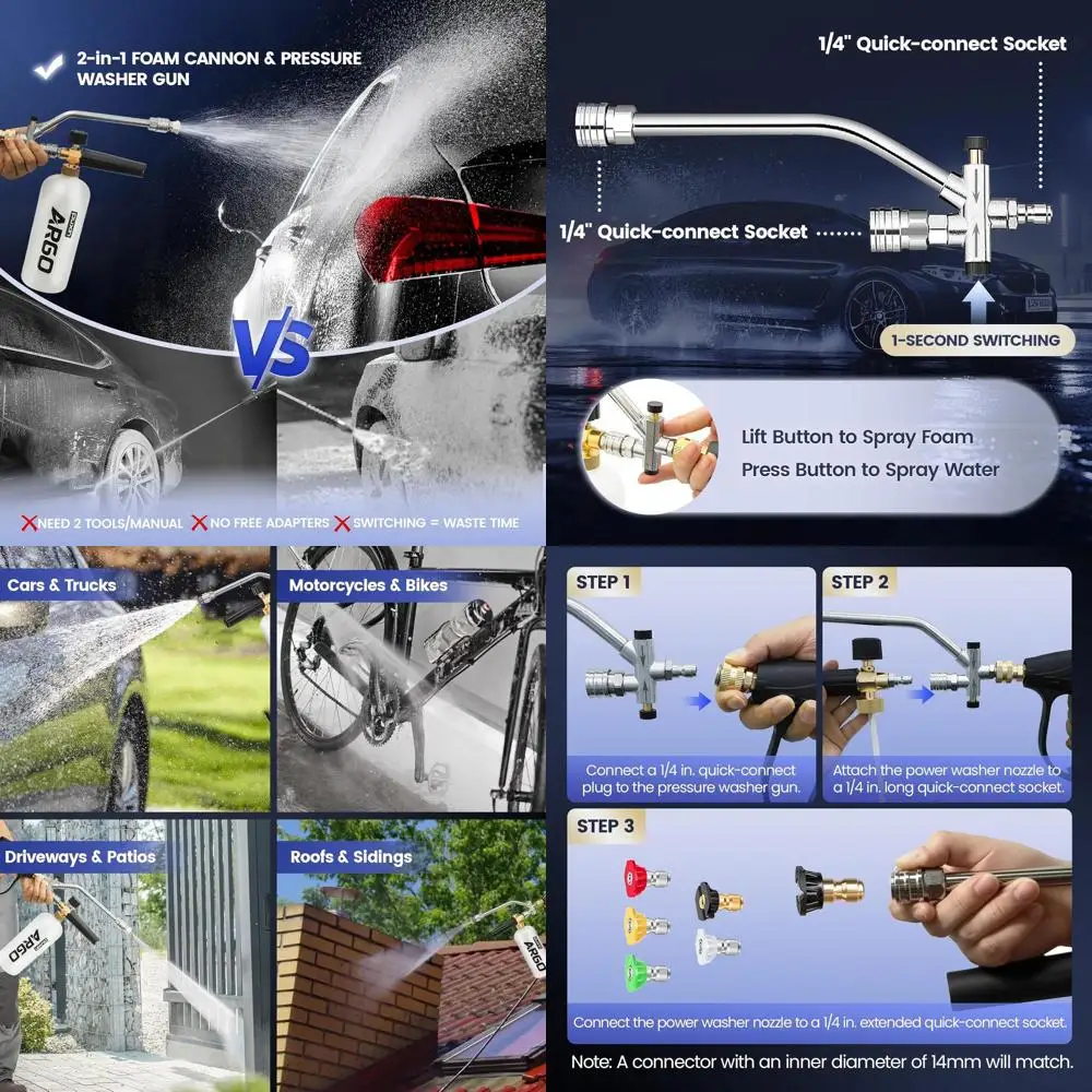 

Foam Cannon for Pressure Washer, Stubby Gun with Dual Connector (M22-15mm Adapter + Wash Mitt), 5 Nozzles Car Wash Foam Blaster,