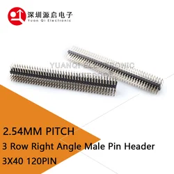 2PCS 3X40 PIN 3 Row MALE 2.54MM PITCH Right Angle PIN Header Connector Strip 3X40PIN 3*40 40p 40PIN FOR PCB BOARD ARDUINO