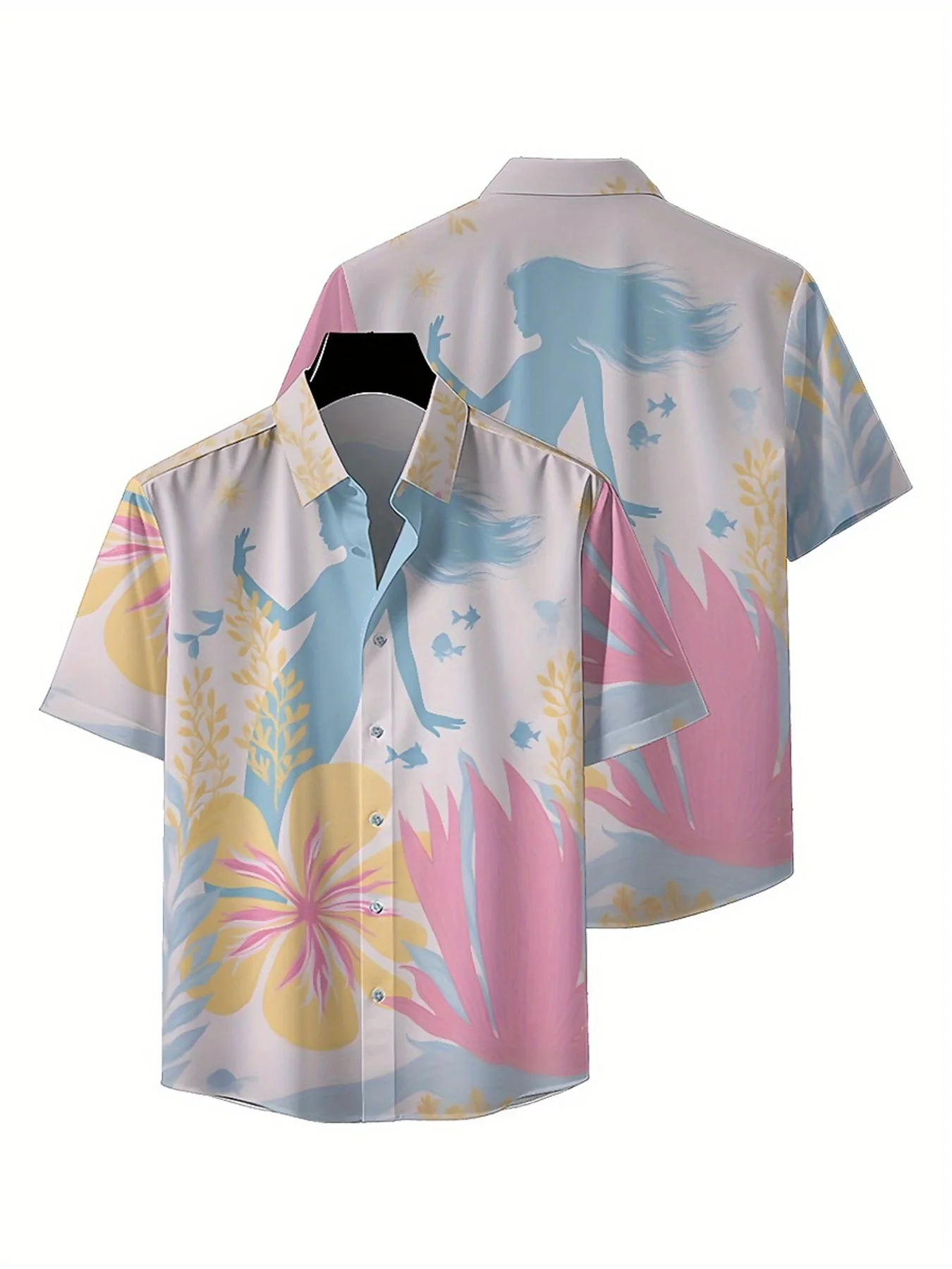 Męskie koszule hawajskie plus size z wzorem leśnej syreny, unisex koszule Aloha, nowe letnie topy, streetwear