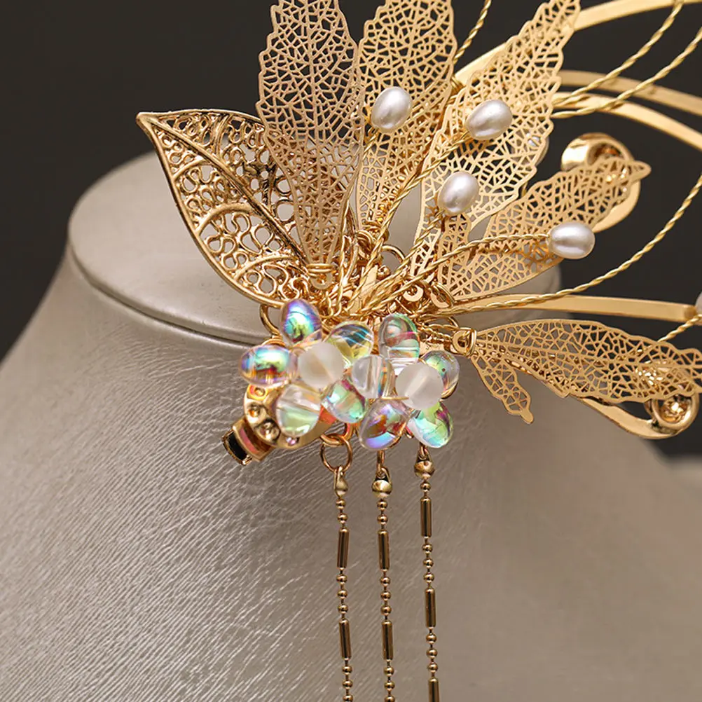 

Vintage Beads Tassel Hair Clip Chinese Style Wedding Prom Banquet Daily Use Premium Metal Flower Ornament Hairpins Clasps Forks