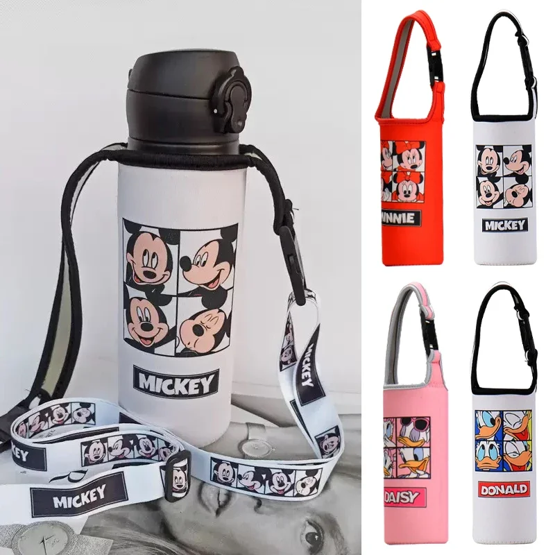 

Сумка для бутылки с Микки Маусом Disney, мультяшная крышка для бутылки с водой, сумка с регулируемым плечевым ремнем, термовакуумная чашка, сумки через плечо